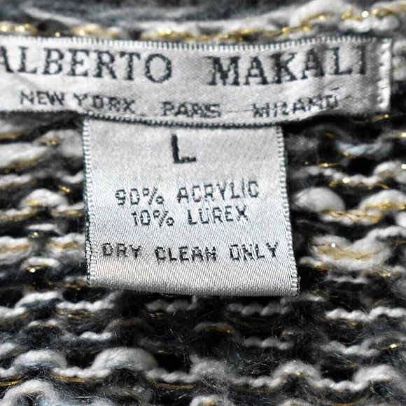 ALBERTO MAKALI Sweater L Black White Stripe Long Sleeve Open Knit - Picture 5 of 5